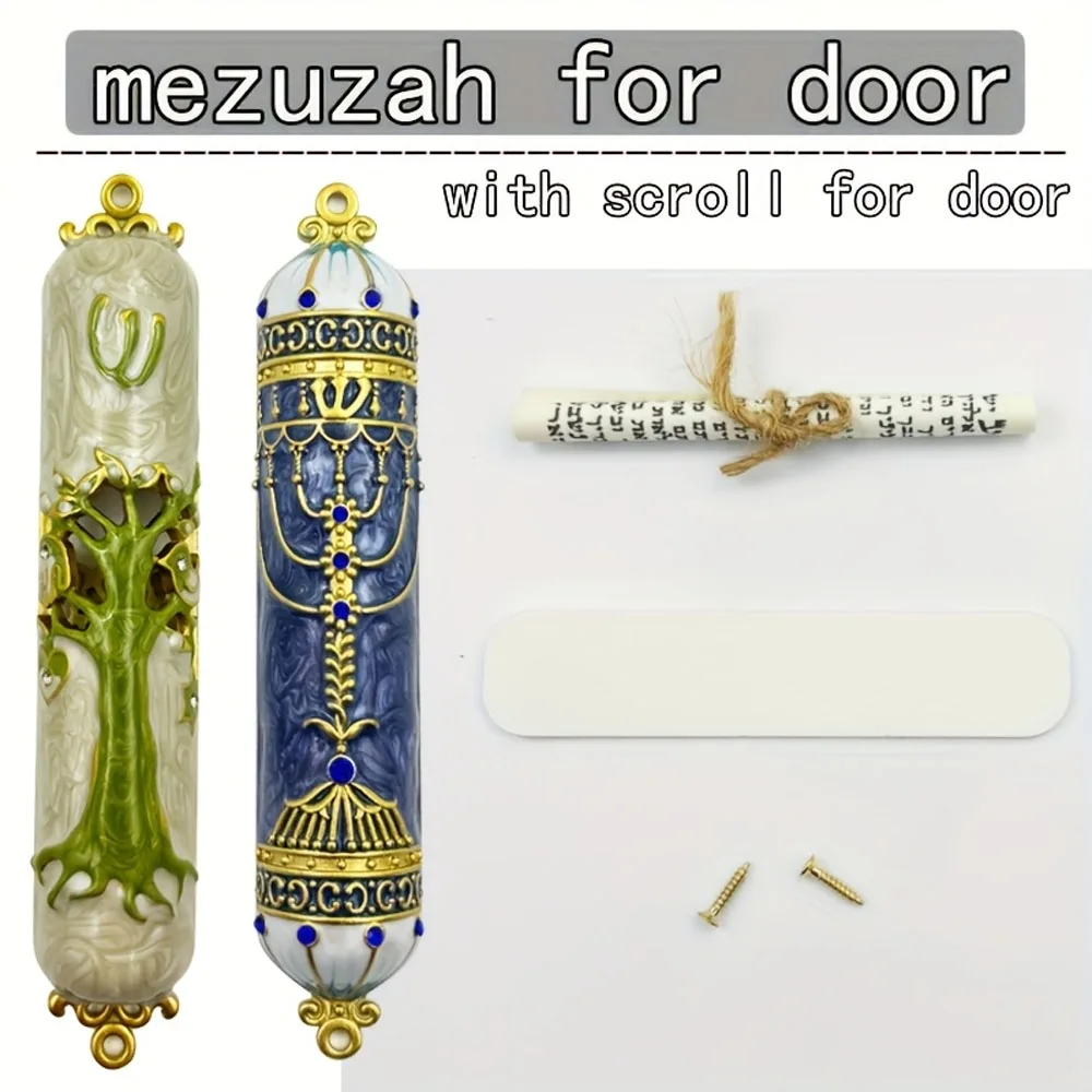 Hand-Painted Mezuzah Box w/ Kosher Scroll, Easy Install, Fits All Frames, Ideal Housewarming, New Home, Moving & Festival Gift.