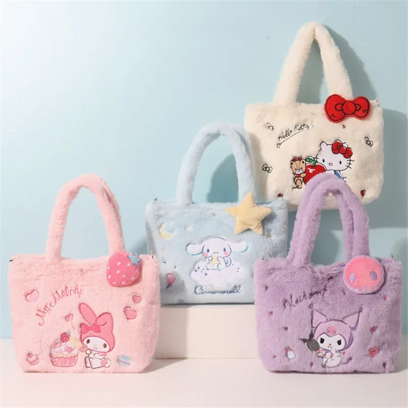 Sanrio pluszowa torba Kawaii Cinnamoroll torebka Plushie torby listonoszki Kuromi Hello Kitty wypchany plecak do makijażu prezent