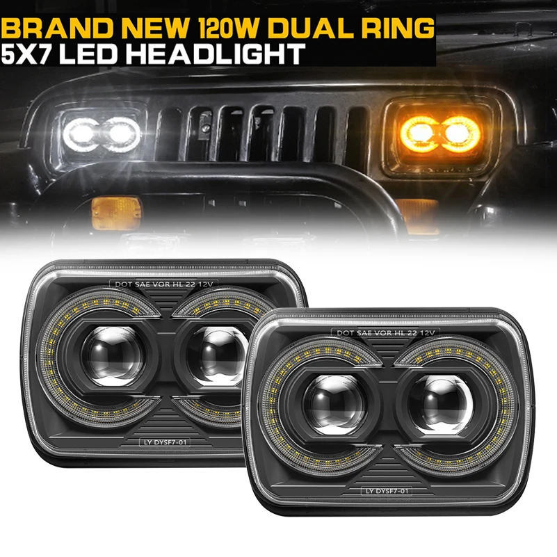 

5x7 7x6 Inch LED Headlights with Amber/White DRL Turn Signal H4 Headlamp For Jeep Wrangler YJ Cherokee XJ H6014 H6052 H6054.