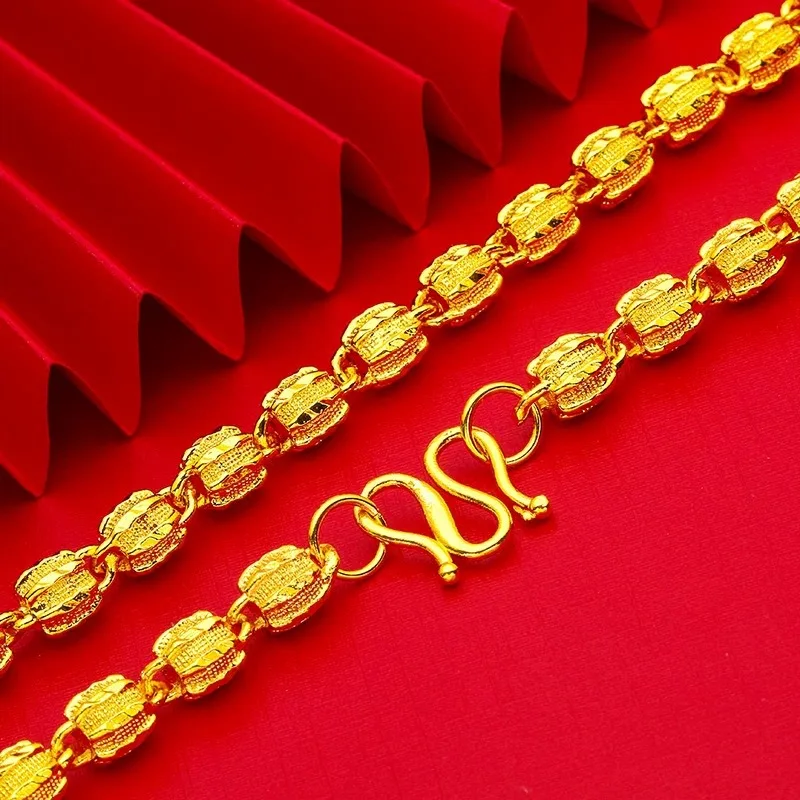 Anti-Tarnish Walnut Solid Gold 60CM Necklace For Men 24K Gold AU999 Stable surface craft prevents walnut beads