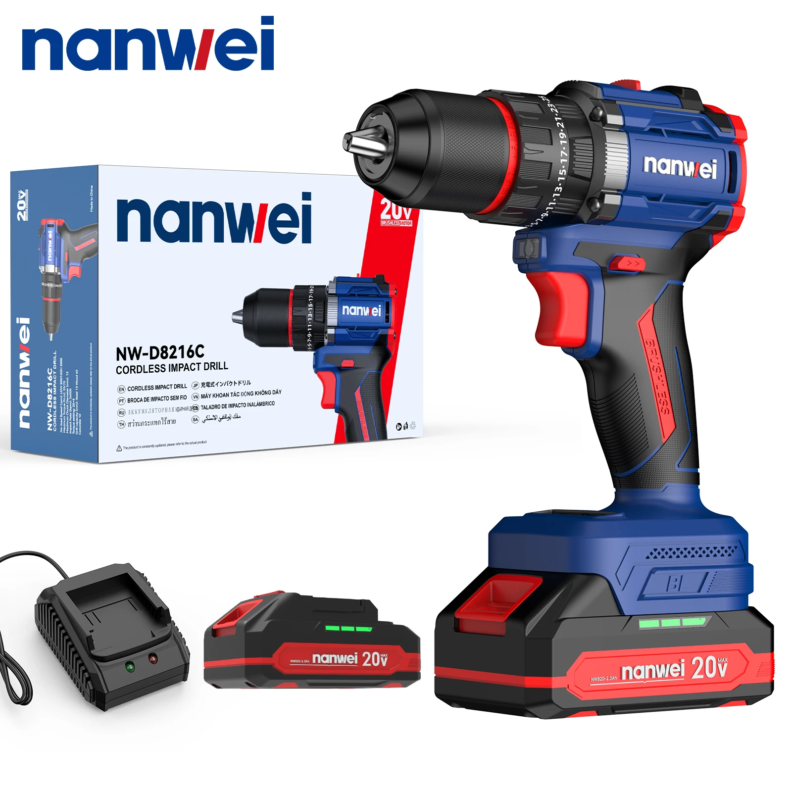 

Nanwei 20V 13mm Dual-Speed Impact Electric Drill 70NM Brushless Motor for Home Improvement And DIY Projects
