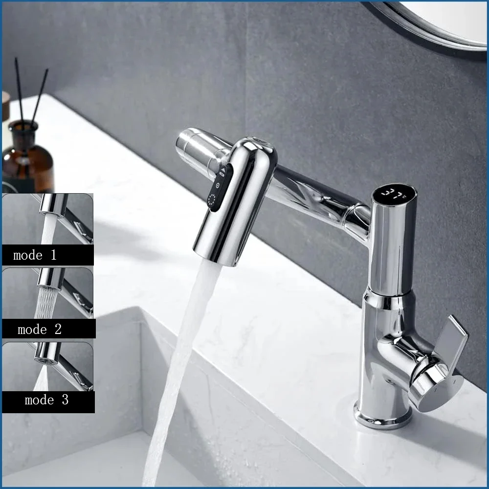 Smart Digital Display Bathroom Faucet 360 Rotation Multi-function Basin Faucets Hot Cold Water Mixer Wash Tap Deck Mount