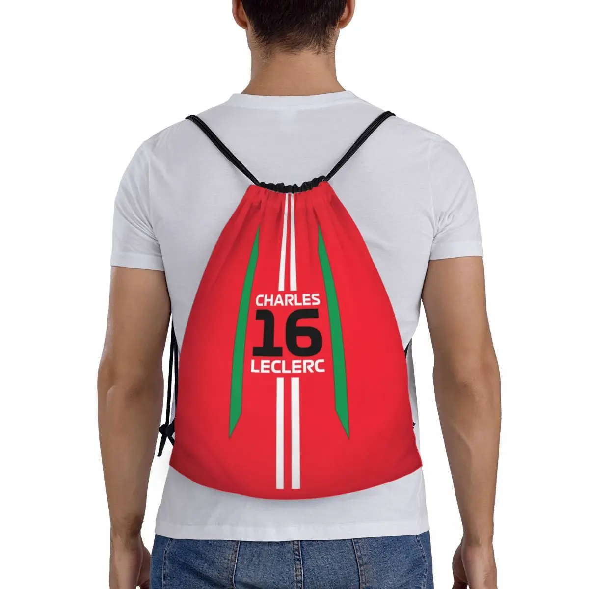 Mochila personalizada Charles Leclerc con cordón para hombres y mujeres, bolsas ligeras para Conductor de carreras de coches deportivos, gimnasio, Sackpack para Yoga