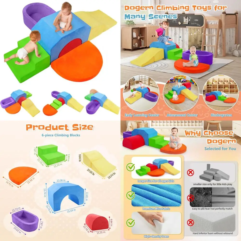 Miękkie piankowe klocki do wspinaczki dla maluchów, 6 sztuk - plac zabaw do użytku w pomieszczeniach z antypoślizgową podstawą, zabawa sensoryczna, zabawki do raczkowania i wspinaczki