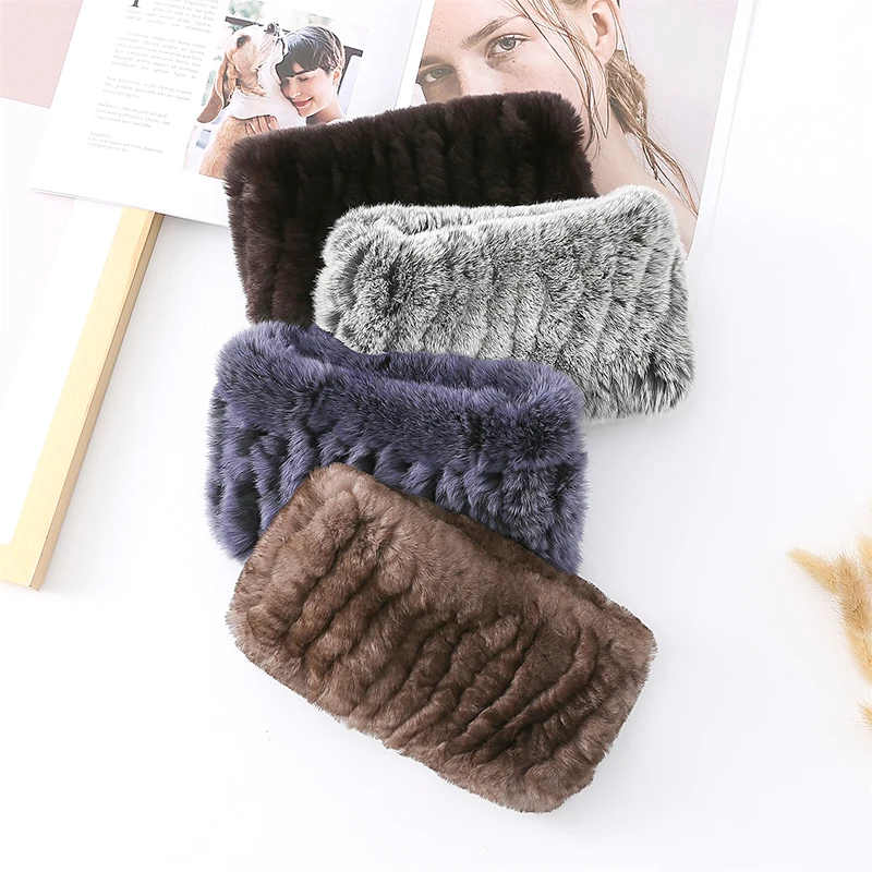 유럽 ​​추운 겨울 진짜 렉스 토끼 모피 Headbads 모피 Neckwarmer 남성과 여성 모피 반지