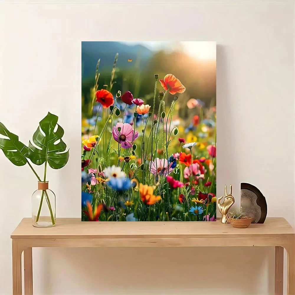 Multiple sizes 1pc frameless Canvas Painting,A Field of Colorful Flowers in The Sun Poster and Prints Canvas Painting Wall Art P