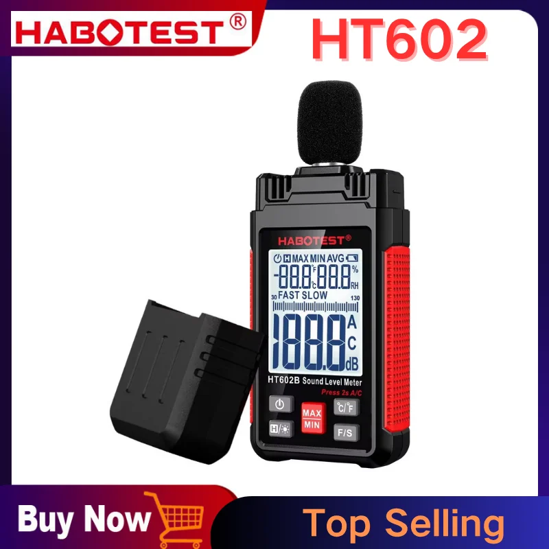 

HABOTEST HT602 Измеритель уровня звука Портативный измеритель SPL от 30 до 130 дБА Прибор для измерения громкости шума звука Измеритель децибел