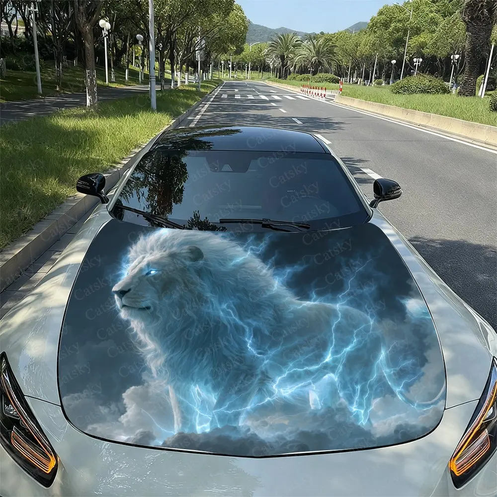 

Angry Blue Thunder White Lion Car Hood Wrap - PVC Vinyl Sticker, Auto Graphic Bonnet Decal, Stylish Truck Accessory, Vehicle Dec