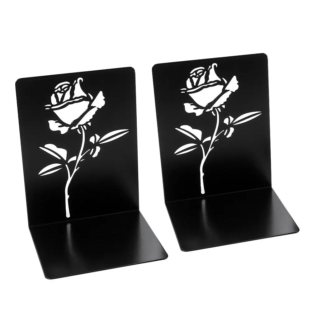 

2 шт. металлические подставки для книг с узором в виде роз, полые, для книг и журналов, современные держатели для книг, настольная подставка для хранения, стильный дизайн