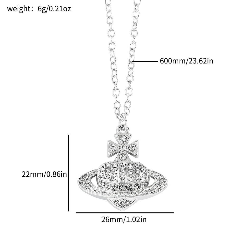 Zircon Inlay Trend Saturn Pendant Necklace Heart Star Ring Modeling Hip Hop Neck Chain for Men Women Personality Accessories