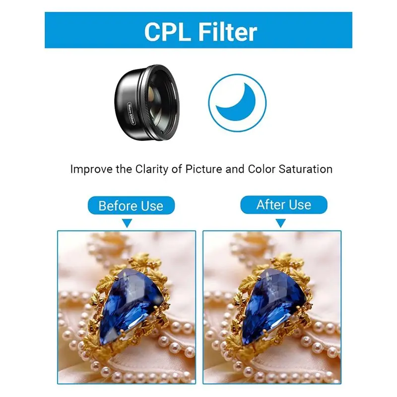 [T28C] Kit d'objectif macro pour smartphone, objectif macro 10X + filtre CPL avec clip d'objectif multifonction pour smartphone