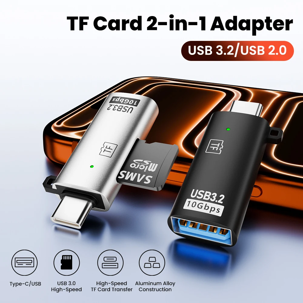 USB 2.0 Mini TF Card High-Speed Memory Card Reader with Type-C Adapter Compatible up to 2TB Portable Memory Card