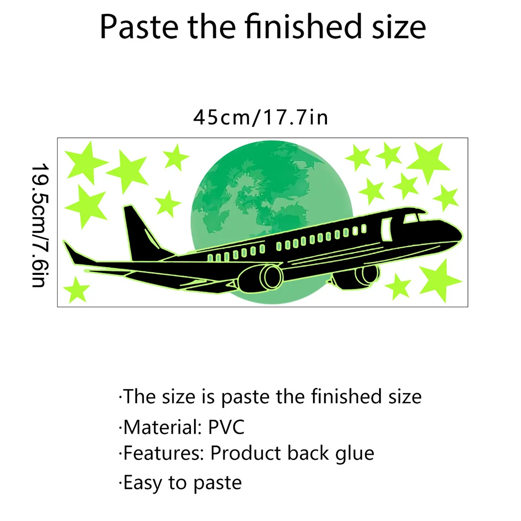 Hot New High Quality Wall Stickers Plane Room Stars 17.7*7.6in 45*19.5cm Glow In The Dark Moon Nursery PVC DIY