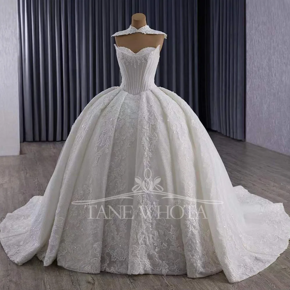 Sweetheart Bridal Dress Detachable Neck Sleeveless Lace Up Back Sequined Embroidery Wedding Dress Customizable