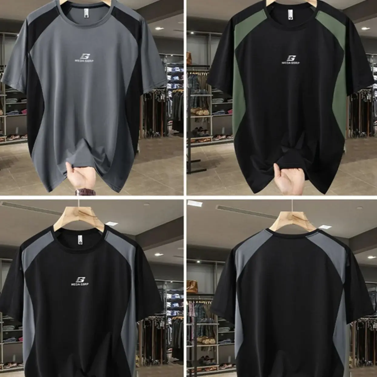 Large men's extra short sleeved T-shirt summer oversized loose fat printed round neck quick drying