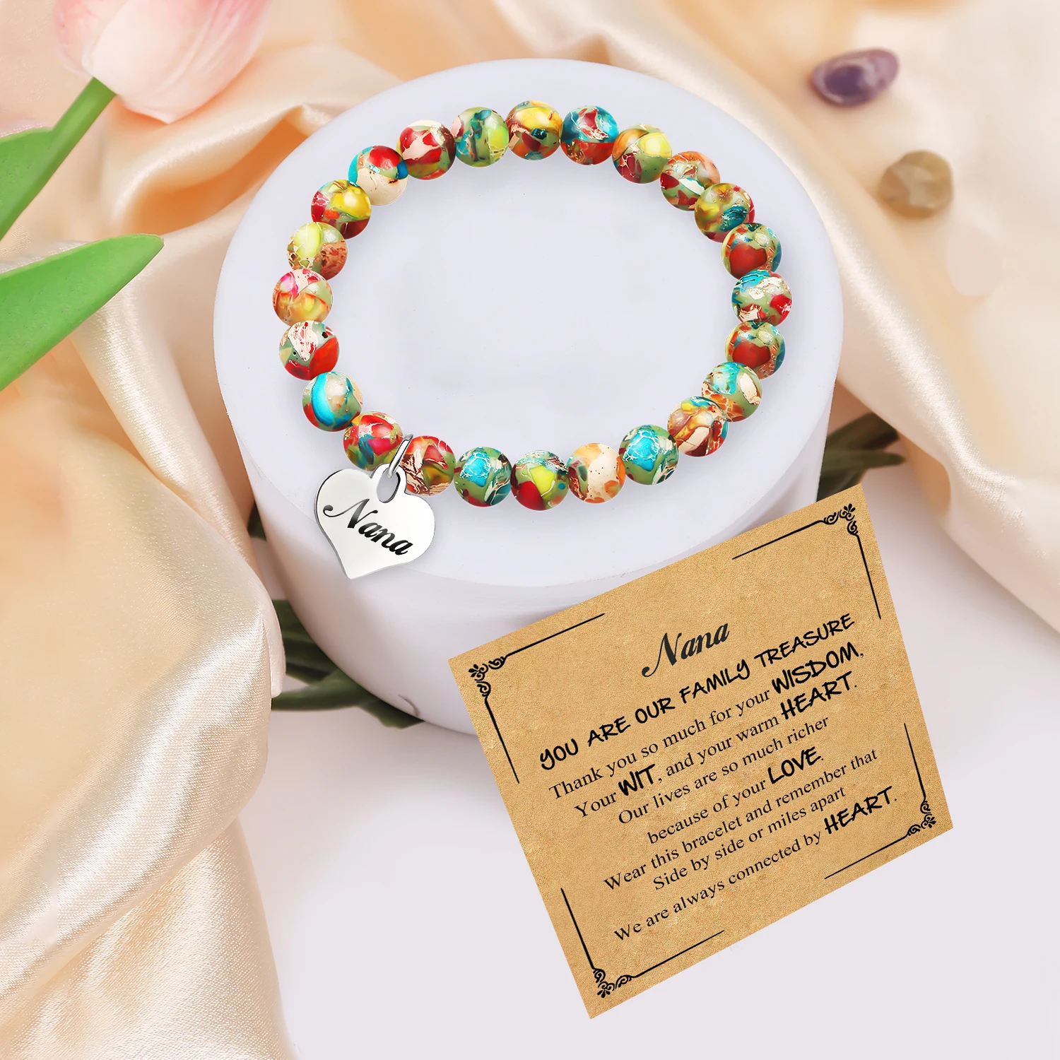 1PC Unique Christmas Gifts for Nana, Fashion Sweetheart Romance Bracelet with Blessing Card, Ideal Birthday Gifts for Nana