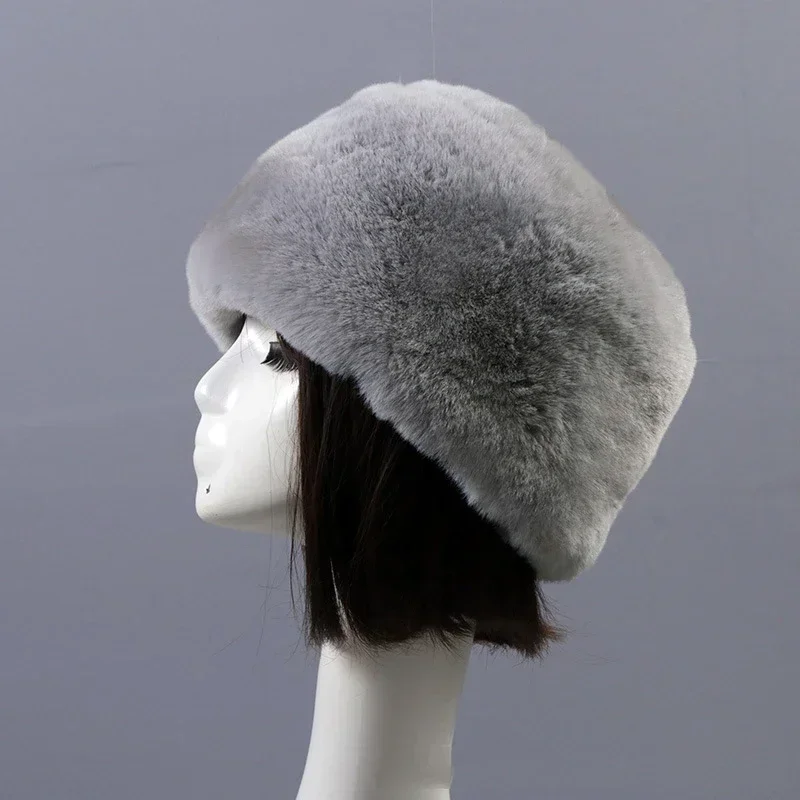 Faux Fur Hats for Women Fluffy Russian Hat Winter Cap Ears Warm Female Beanies Solid Color Leopard Print Bonnets