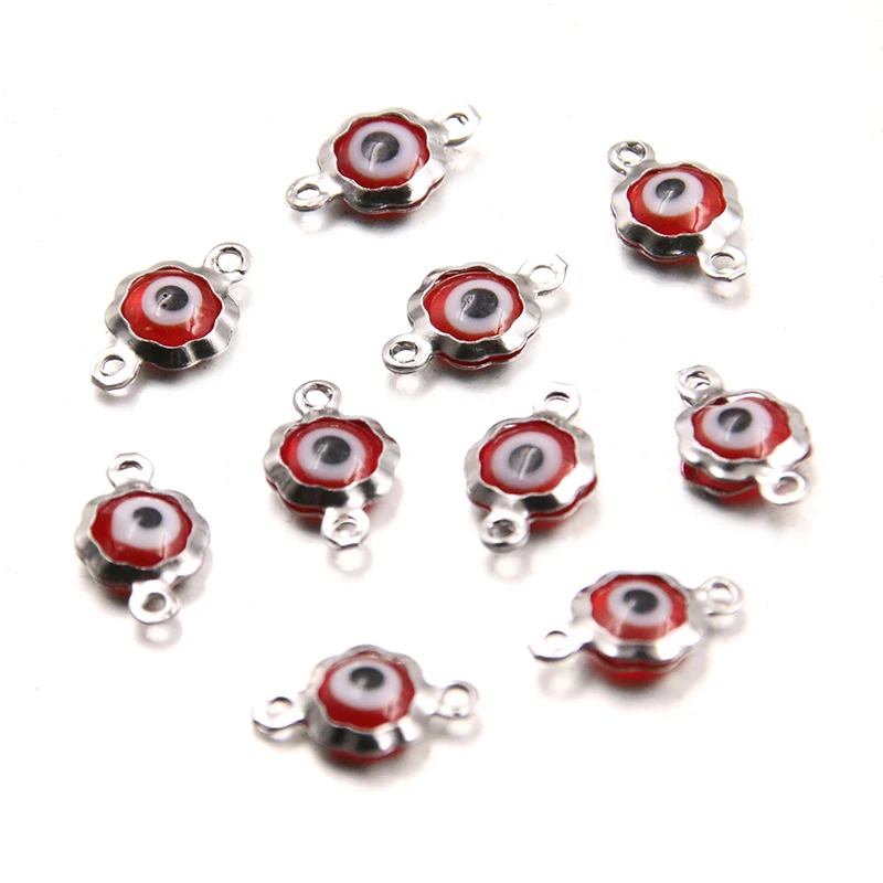 10Pcs 7X12mm 7 Color Stainless Steel Flower Eye Charms Connector DIY Bracelet Necklace For Jewelry Making Accessories