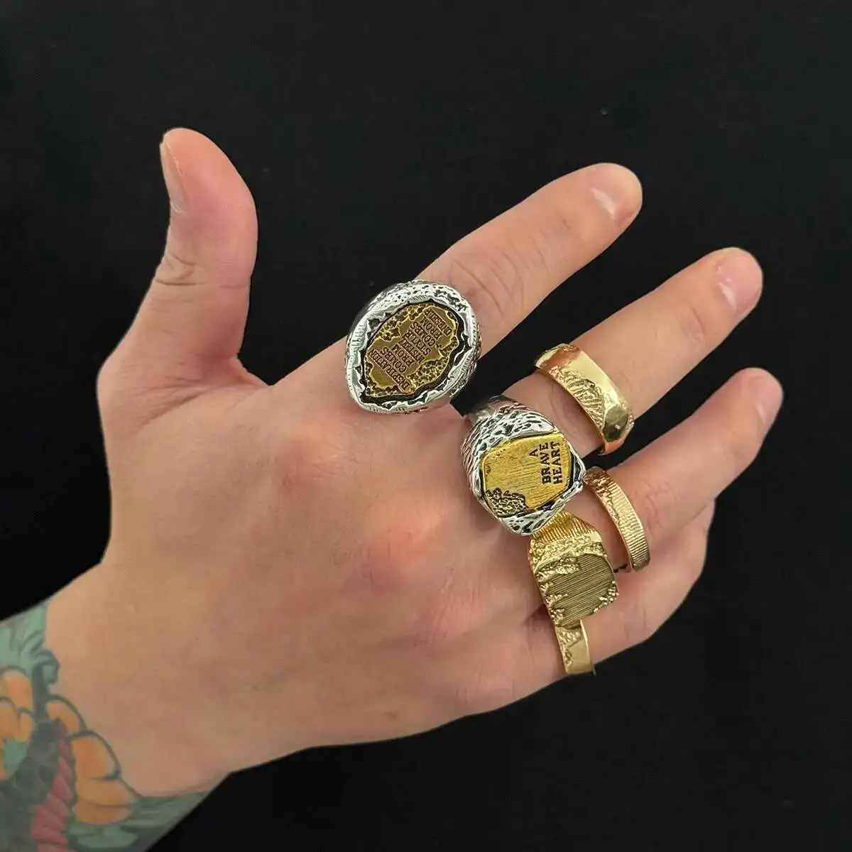 

SHIXIN 6Pcs/Set Hip Hop Irregular letter Open Ring for Men 2026 New Trendy Goth Adjustable Chunky Ring Grunge Jewelry Steampunk