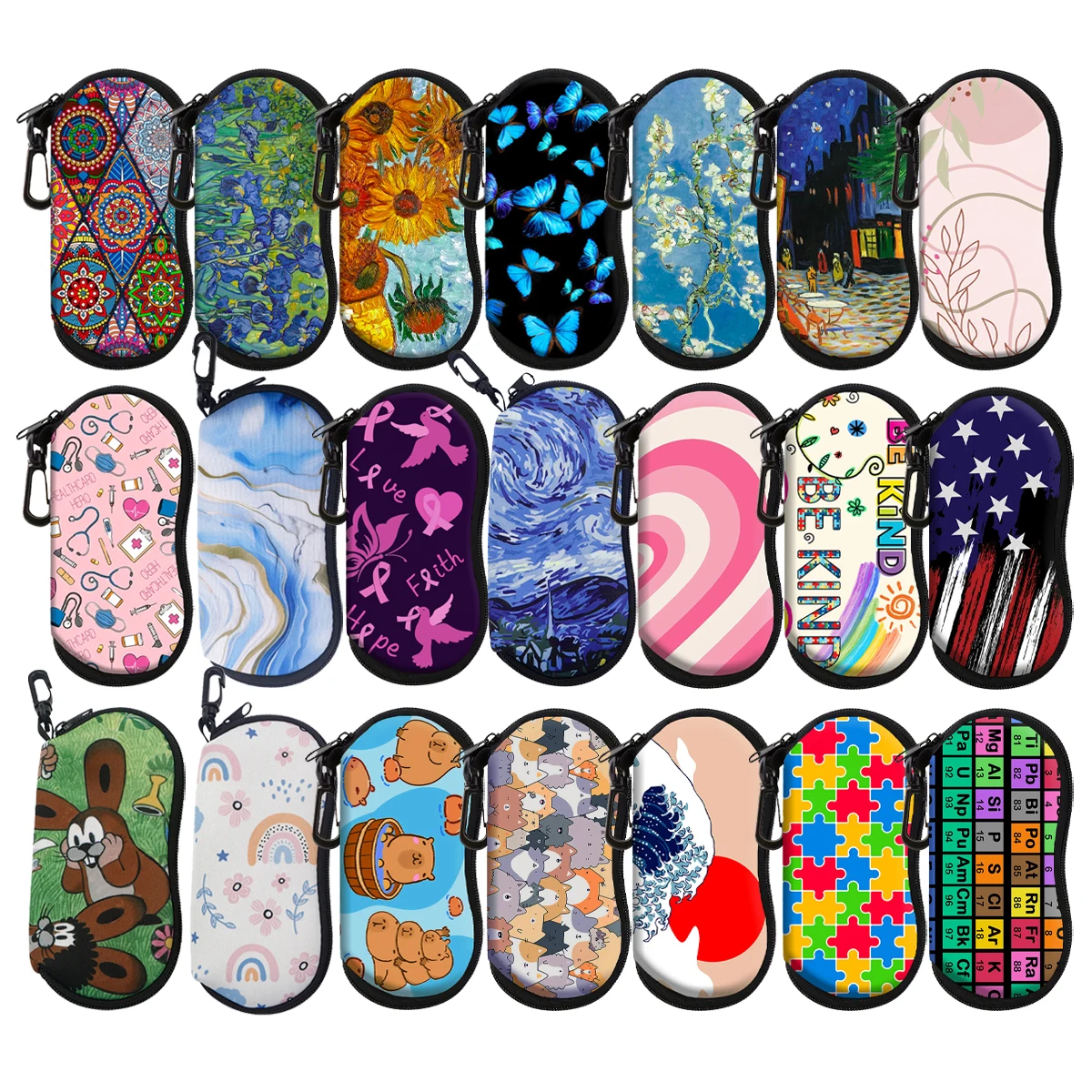 

Japanese Waves Art Eyewear Cases Cover Sunglasses Case Nurse Doctor Glasses Box With Zipper Rainbow Print Portable Eyeglass Case