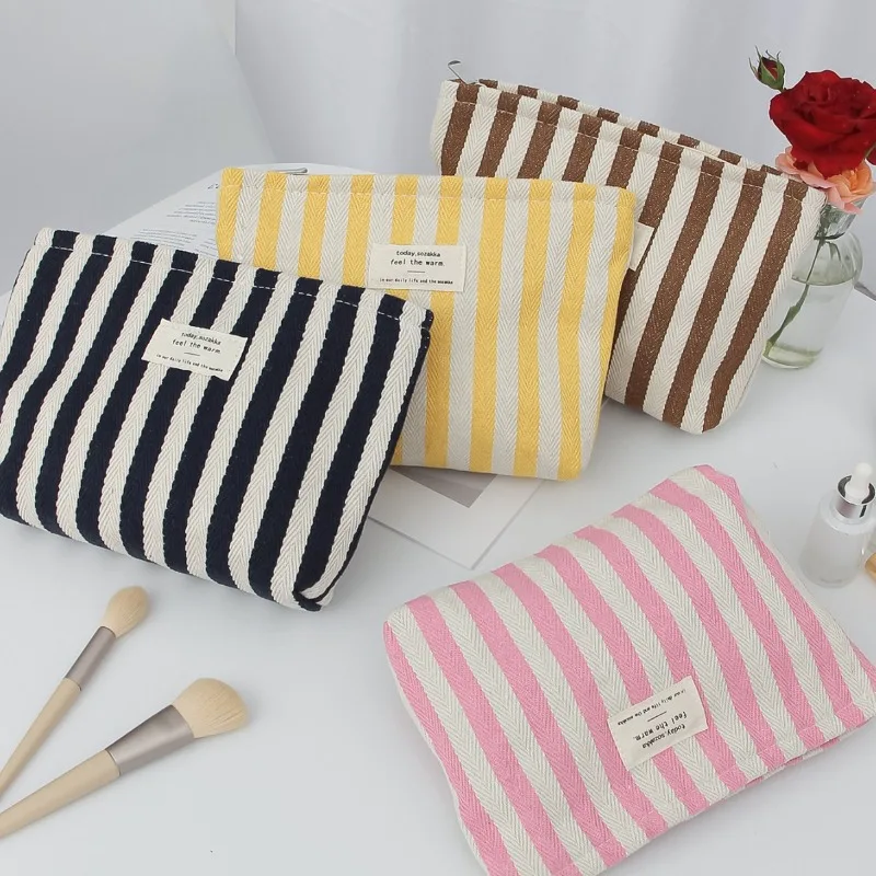 Vertical Stripe Cosmetic Bag For Women Waterproof Cosmetic Bag Storage Makeup Case Travelling Pouch For Ladies Pencil Case