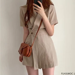 Hot New Design Korean Style High Street Pleated Mini Dresses Women Cute Elegant Office Lady Button Notched Mini Blazer Dress