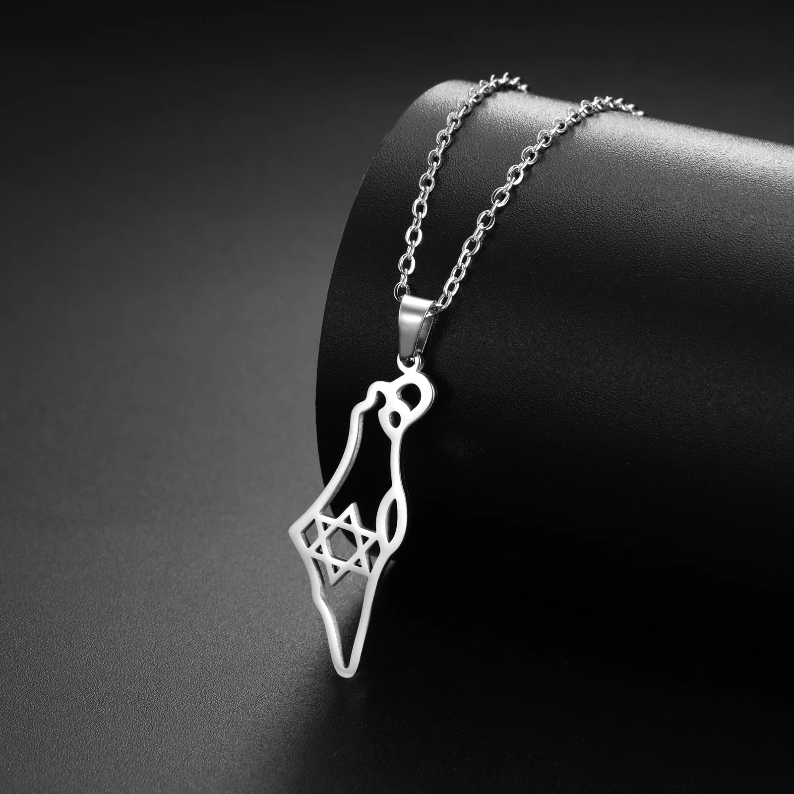 Jewish Israel Map Pendant Choker Chain Stainless Steel Gold Color Star of David Hexagram Necklace for Women Jewelry Gift