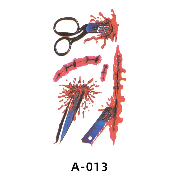 Halloween Temporary Tattoo Stickers - Bloody Wound Scars Design Body Art Decals for Halloween Party Props
