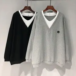 Sudaderas con capucha de retazos sueltos para mujer, jerséis de manga larga con cuello en V, ropa Vintage de moda informal, primavera y otoño