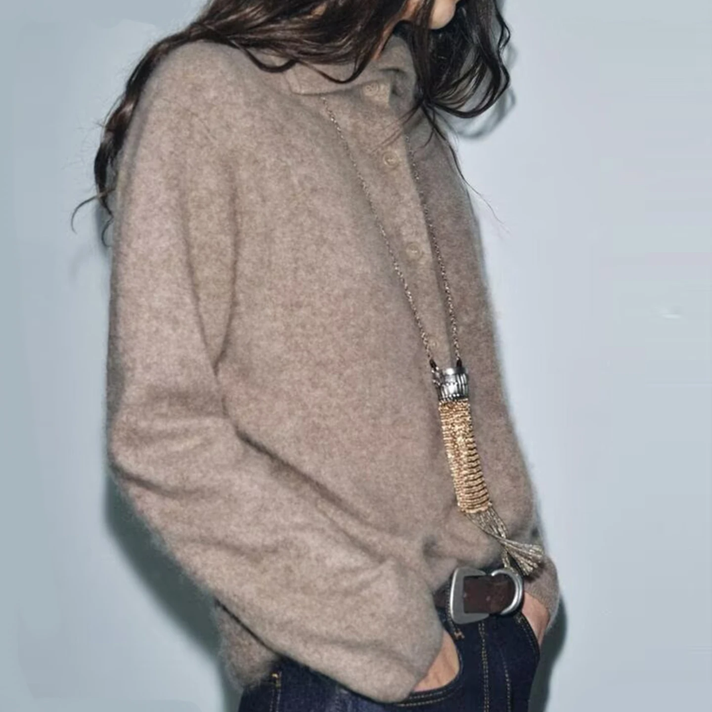 Casual Chic Long Sve High Collar Single Button Jaet New Autumn 2025 Women's Simple Sle Knitted Sweater Coat Z