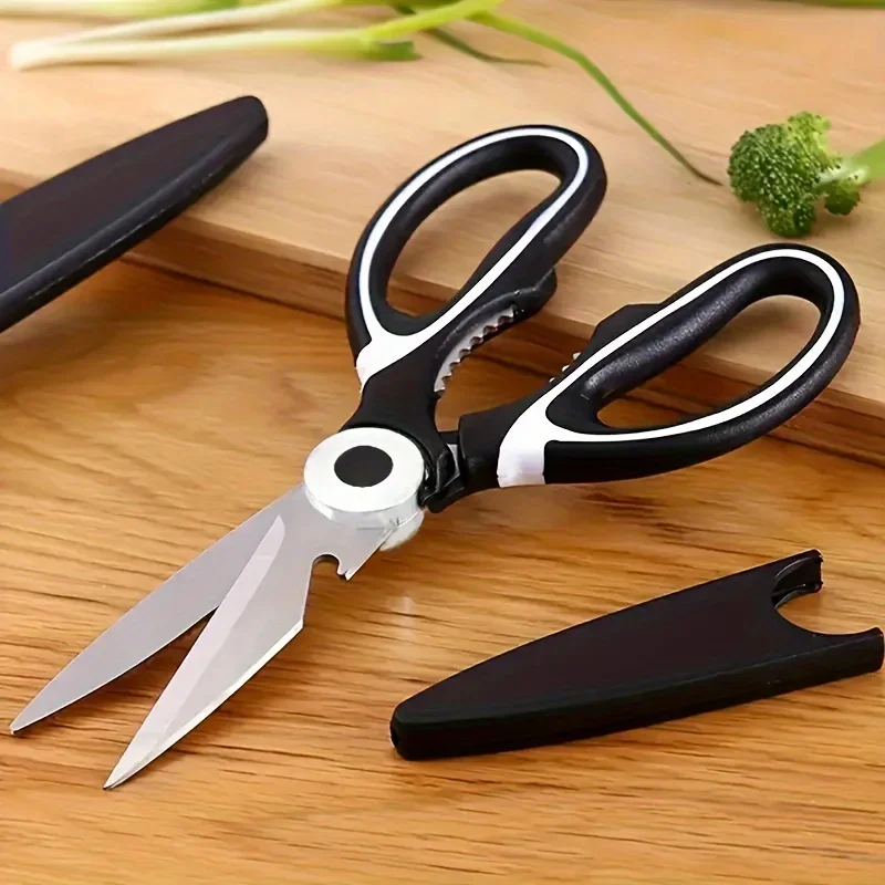 An Openable Tool for Cutting Nuts - Multi-Functional Stainless Steel Kitchen Scissors, and a Covered Chicken Bone Cutter