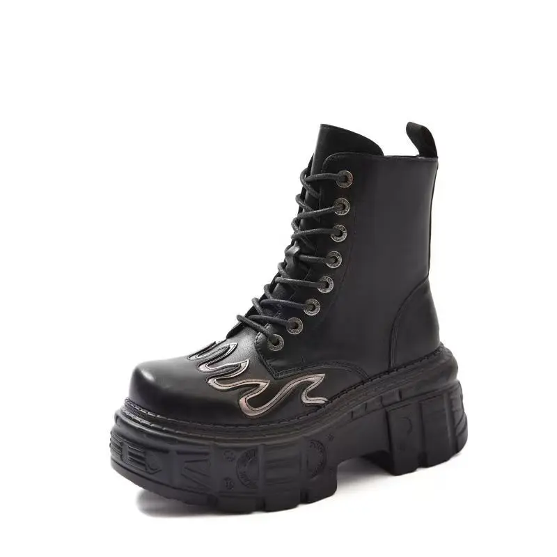 Couple's Casual Boots Four Season Men's and Women's High Top Leather Boots Fashion Thick Soled Non Slip Plus Size Outdoor Boots