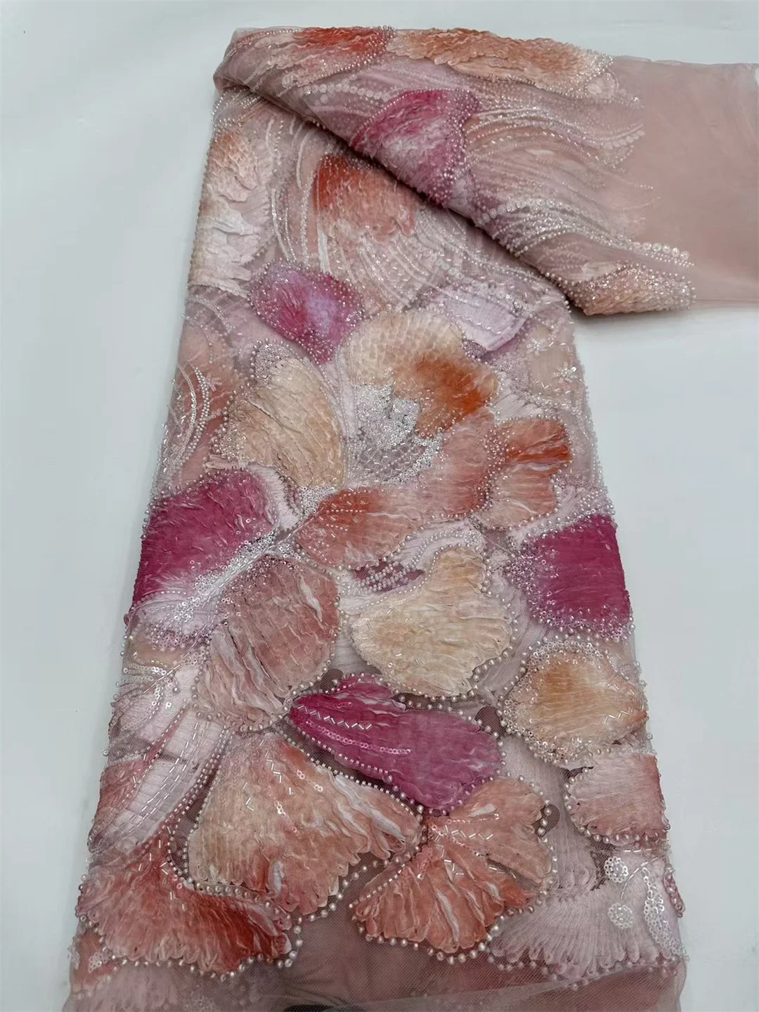 

Африканская кружевная ткань с бисером 2025, французская сетка, 3D кружево, новый дизайн, ткань с блестками, высокое качество, африканский тюль, кружевная ткань для женщин