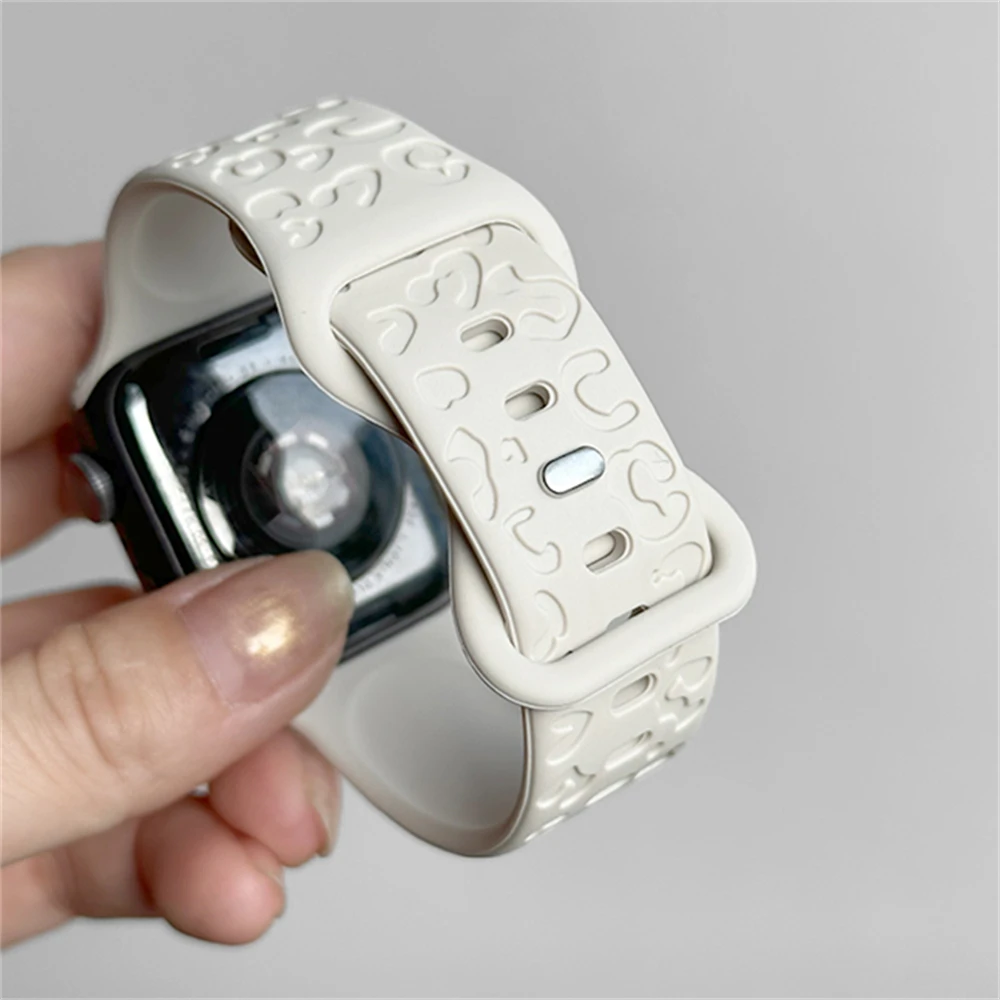 Cute 3D Leopard Prints Silicone Band Loop For Apple Watch 45mm 41 40 44 42 38mm Lovely Soft Sports Strap For Series 9 8 7 6 5
