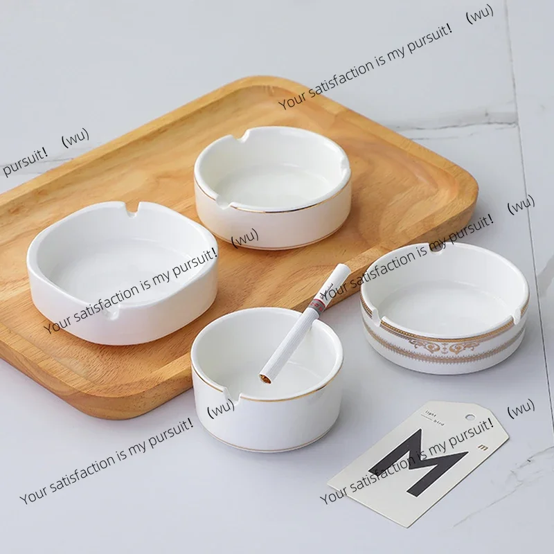 White high-quality ceramic ashtray portable, round ashtray