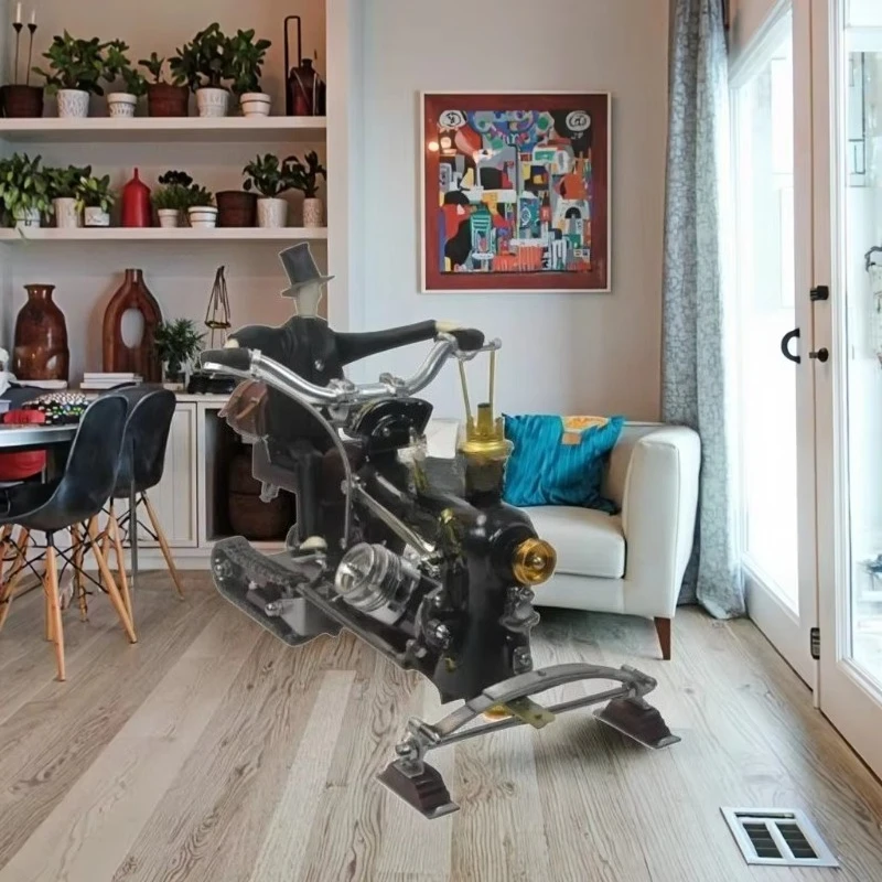 Modelo de moto de nieve: una pieza de arte de coche a vapor estilo Steampunk de metal meticulosamente elaborada, diseñada como adorno de escritorio.