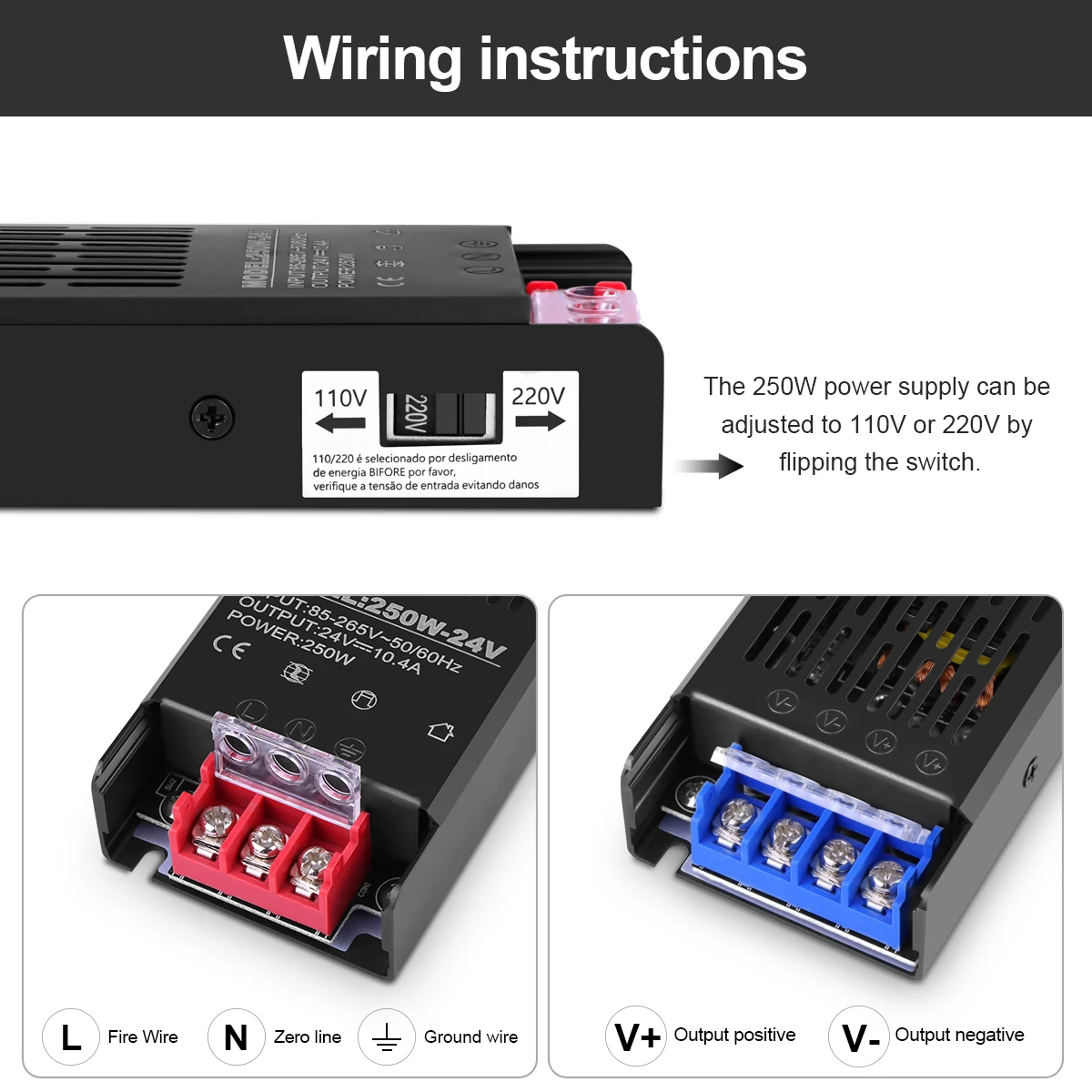 رقيقة جدا LED قطاع التبديل سائق مصباح غلاف من الألومنيوم محولات الإضاءة AC110V/220 فولت إلى DC12V 24 فولت 60 واط 150 واط 250 واط PowerAdapter #2