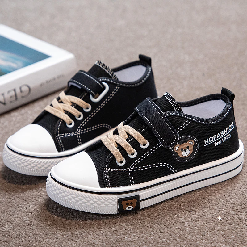 Children Canvas Shoes Boy Sneaker Bear Print Casual School Shoes 4 To 8 Years Lightweight Flat Boy Tennis Shoes