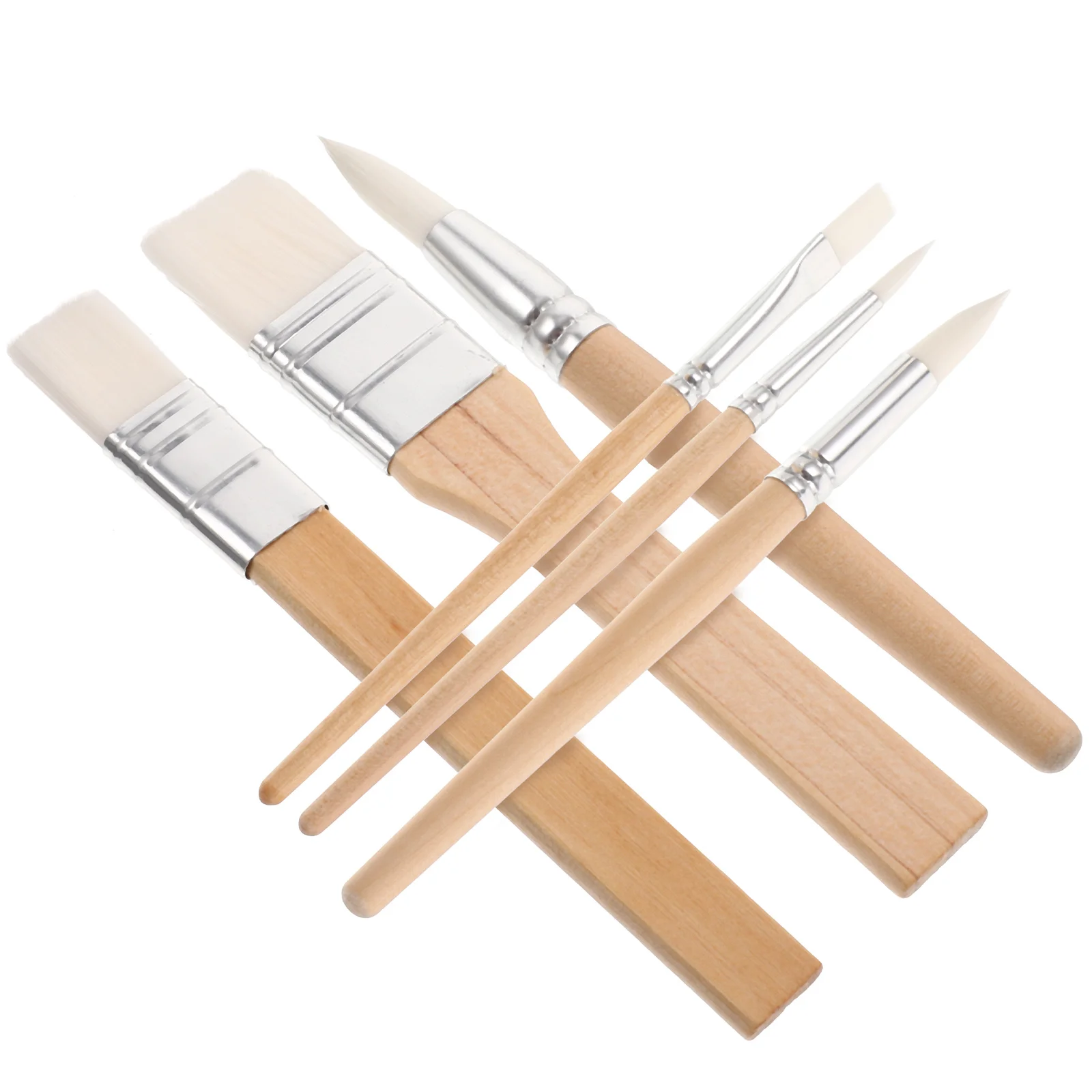 

6 Pcs Short Rod Paint Brush Set Wooden Handle Travel Portable Watercolor Oil Painting Brushes for School Outdoor