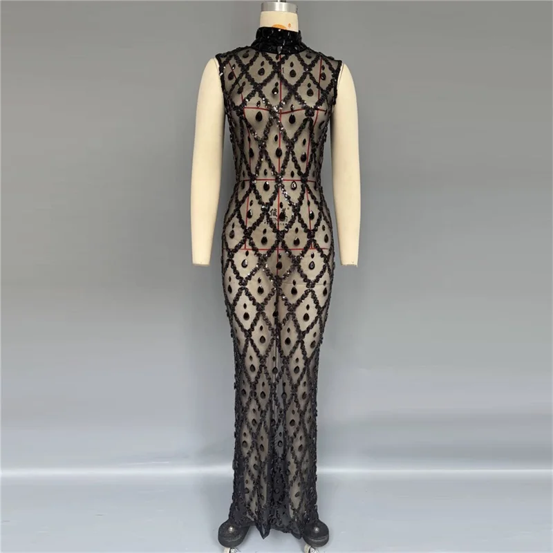 ชุดราตรีสีดำแวววาวเซ็กซี่ คอสู - Sexy Mesh Sheer Bodycon Dress บทวิจารณ์และราคา