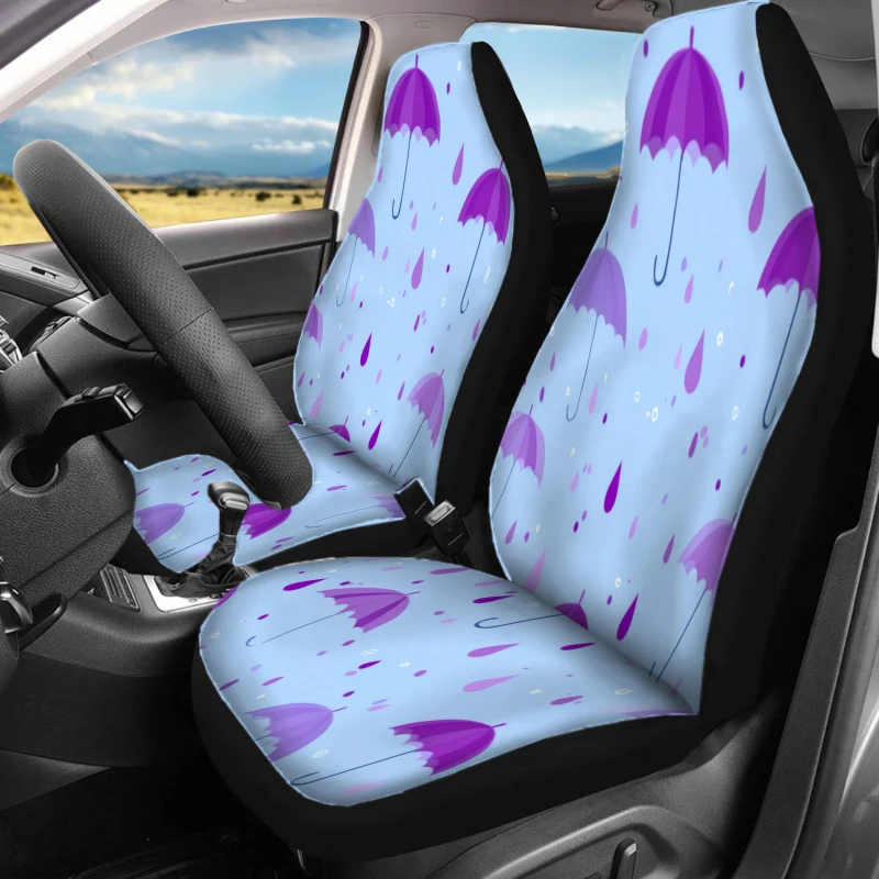 2pcs Car Seat Covers For Front Seats Only Auto Interior Decor Purple Umbrella Raindrop Car Seat Covers Breathable Vehicle Cushio