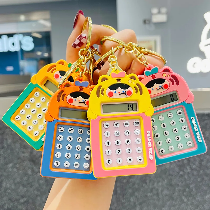 

Plastic Mini Keychains Handheld Cartoon Cute Pocket Calculator Key Chains Office Supplies Student Stationery Key Rings
