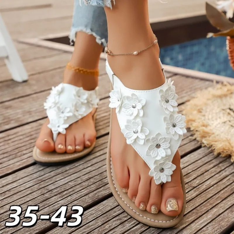 

Богемные женские сандалии с цветочным узором, лето 2025, легкие и удобные пляжные туфли, модные женские сандалии