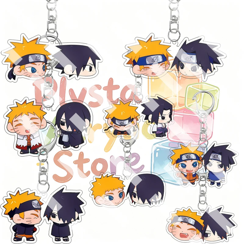 Anime Uzumaki Naruto Uchiha Sasuke Character Cartoon Couple Q Version Acrylic Keychain Cute Pendant Accessory Charm Friends Gift