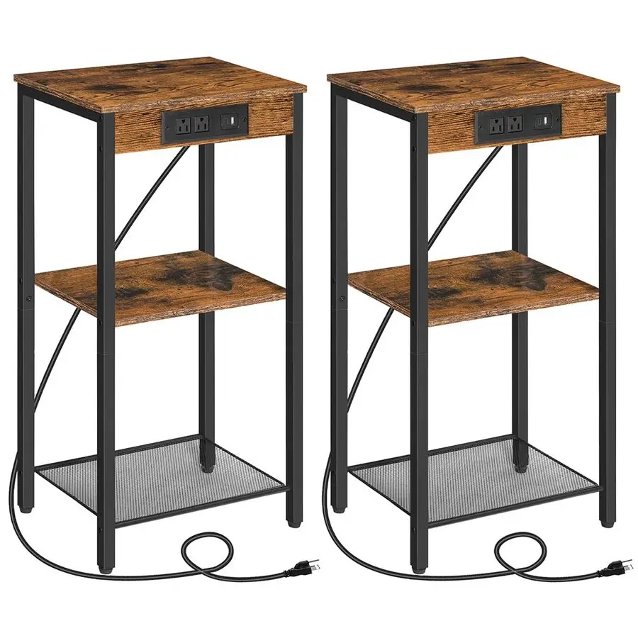 

Tall End Tables with Charging Station, Set of 2, 30 Inch Tall Nightstands, 3Tier Side Tables with Adjustable Storage Shelves, f