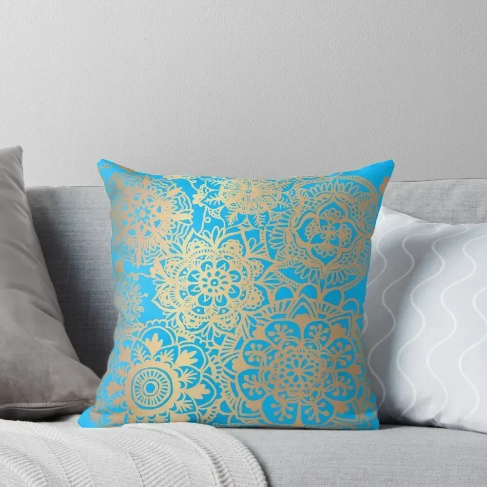 

Light Blue and Gold Mandala Pattern Throw Pillow Luxury Pillow Cover Pillow Cases Decorative Cushions For Decorative Sofa