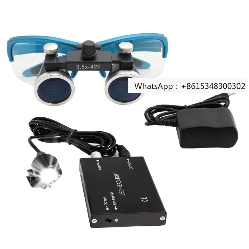 

Dentistry 2.5x 3.5x medical oral binocular magnifying glass, black with LED 3W headlights and zipper bag set