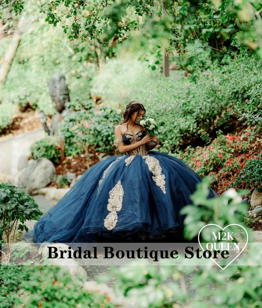 Sparkly Navy Blue Princess Ball Gown Quinceañera Dresses Beading Crystals Sweetheart Birthday Party For 15th Girls Customized 
