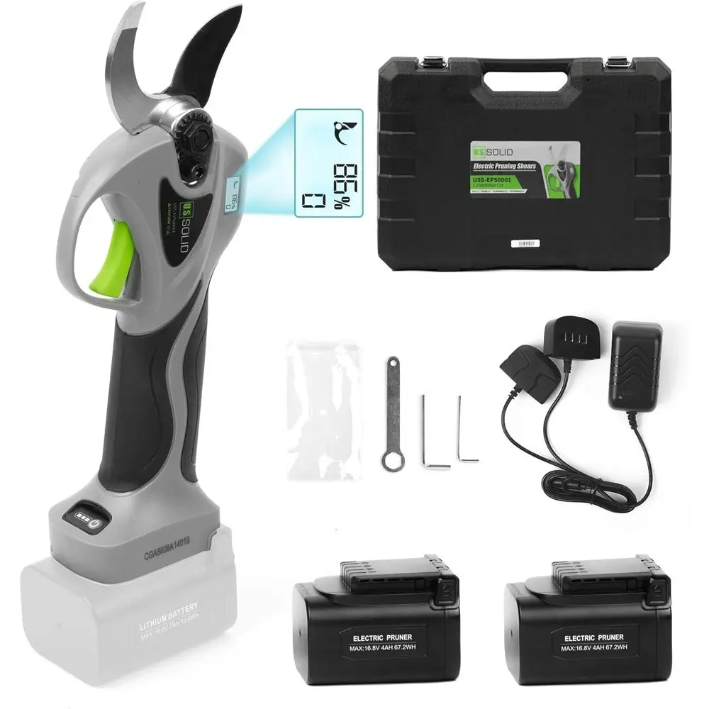 

Cordless Electric Pruning Shear, 9-hour Runtime 2 Lithium Batteries Digital Display Scissor Clipper Cutter, Max 1.2 Inch(32 mm)