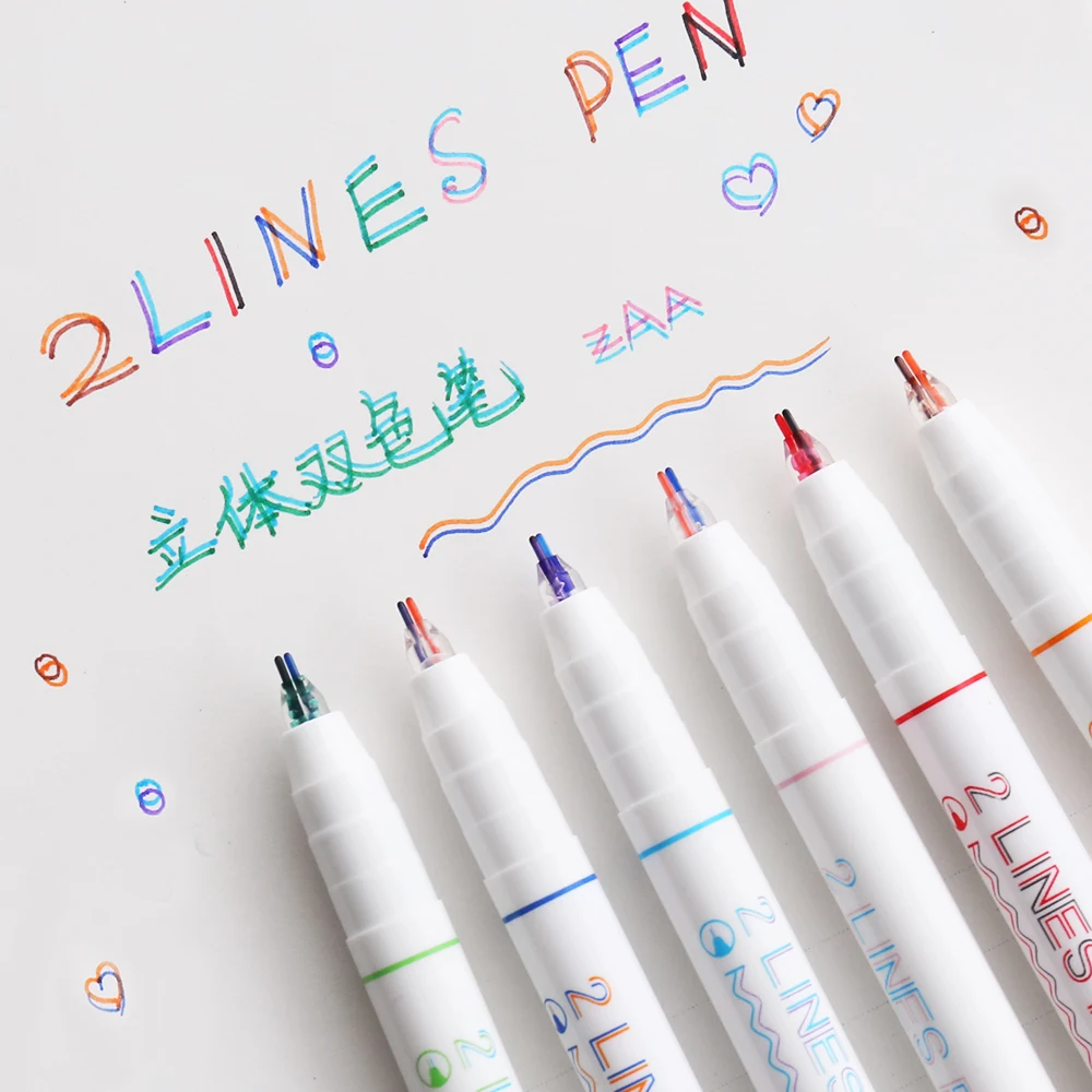 6pcs Double Line Color Pens Set Morandi 2 Lines Spot Highlighter Liner Drawing Stationery School A6768